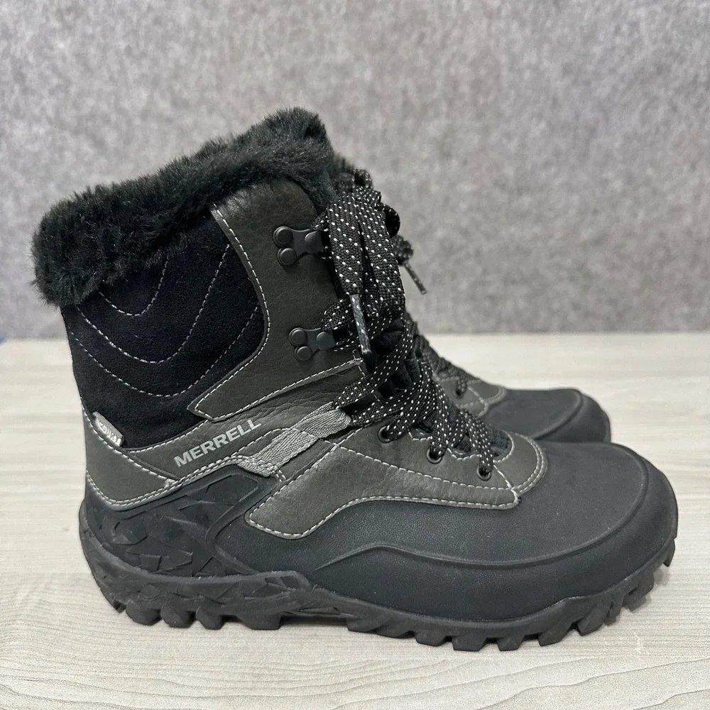 Merrell Aurora 6 Ice+ Waterproof Winter Boots Womens‎ Sz 7 Black Faux Insulated